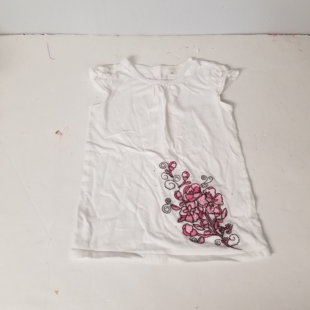 Embroidery floral flower pink 5/6 tee t-shirt